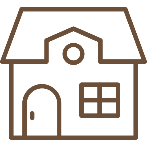 Simple house icon with brown outline.