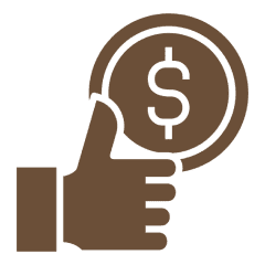 Thumbs up with dollar sign icon.