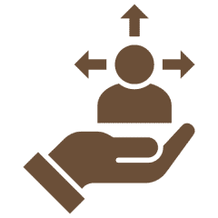 Hand holding person with directional arrows.